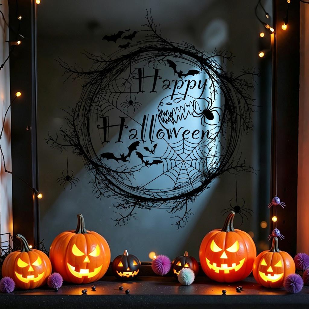 Halloween Static Cling Spider Web Bat Silhouette Window Decal Removable No Glue Sticker Glass Decor