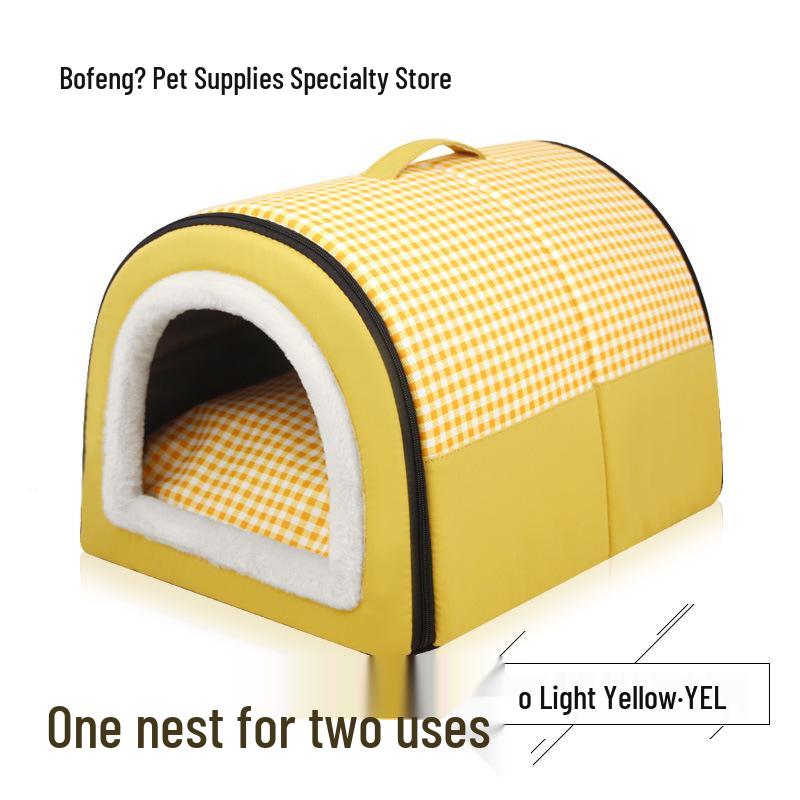 Winter Cozy Semi-Enclosed Washable Dual-Use Pet Nest for Cats & Small Dogs