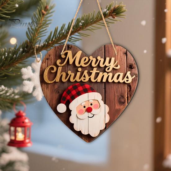 Festive Cartoon Santa Deer Ornaments Christmas Wooden Pendant, Decorative Reindeer/Santa Claus/Gnome Pattern Hanging Sign, Welcome Sign with Childlike