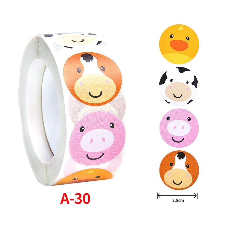 500Pcs Children's Cartoon Animal Stickers Baby Stickers Kindergarten Inspirational Little Red Flower Reward Roll Stickers