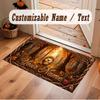 Mushroom Forest Theme Crystal Velvet Floor Rug Personalized Custom Name Text Warm Carpet Home Decoration