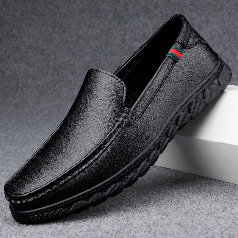 Men s 2023 Autumn/Winter British Style Slip-On Leather Driving Shoes - Soft Sole, Lightweight, Casual 43 чёрный
