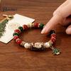 Christmas Beaded Bracelets for Women Bracelet, Elastic Stretch Bracelet with Xmas Holiday Party Outfit Accessories Tree Charm, Jewelry Gifts Men Alloy