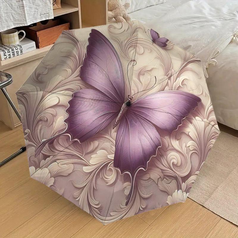 1PC Butterfly Floral Umbrella-8-Rib Reinforced Portable Folding Travel Suitable for All Seasons Outdoor Daily Use-H0385
