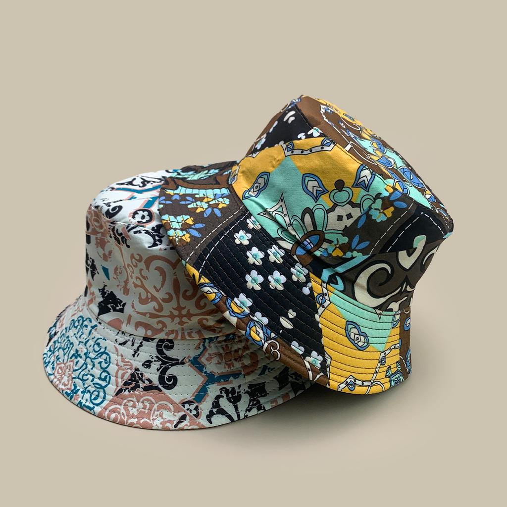 Exotic Style Color Matching Pattern Bucket Hat Men And Women Retro Travel Sunshade Double-Sided Personalized Basin Hat