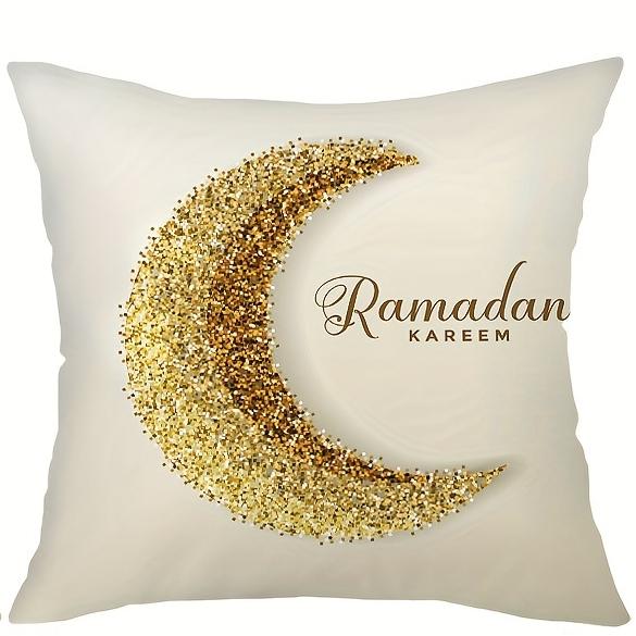 Golden Eid Mubarak Moon Cushion Covers Square Elegant Printed Zipper Closure Pillow Core Living Room Chair Sofa Bedroom Decora