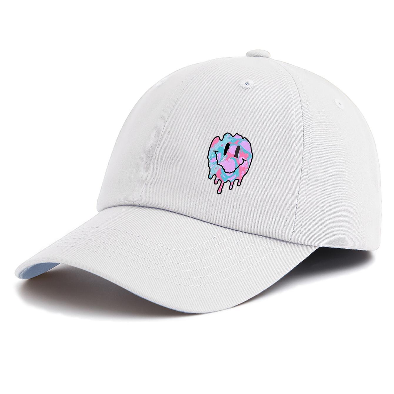 

1pc Smiling Face Print Baseball Cap for Adults, Minimalist Retro Style Casual Soft Adjustable Dad Hat, Perfect As Gift белый