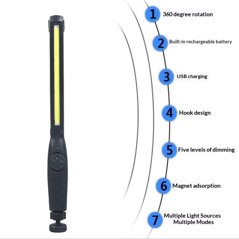 COB LED Work Light with USB & Magnet  Rechargeable Under Hood Light for Car Repair, Emergency Lighting, Portable Workshop Lamp