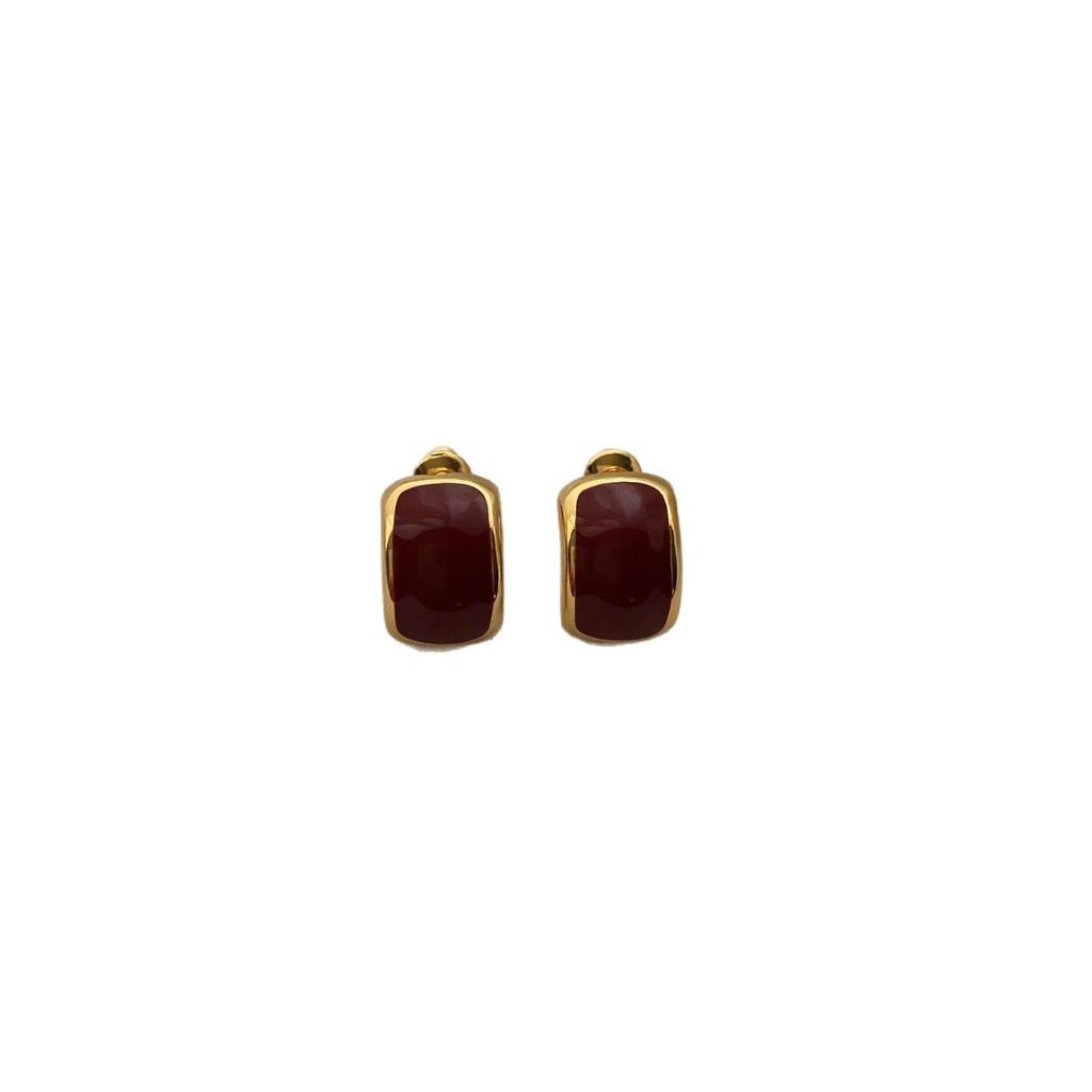 Versatile Simple Temperament White Drip Glaze Stud Earrings Women'S Niche Design High-End Earrings Versatile Earrings