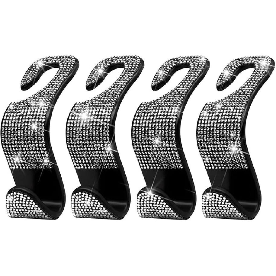 Car Purse Hook Bling Car Headrest Hook For Women Girls, 4 Packs Auto Back Seat Hangers Rear Headrest Hook For Purse, Bag, Handbag, Grocery (Silver)