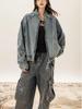 Women's Retro Washed Frayed Denim Jacket - Loose Fit Casual Outerwear