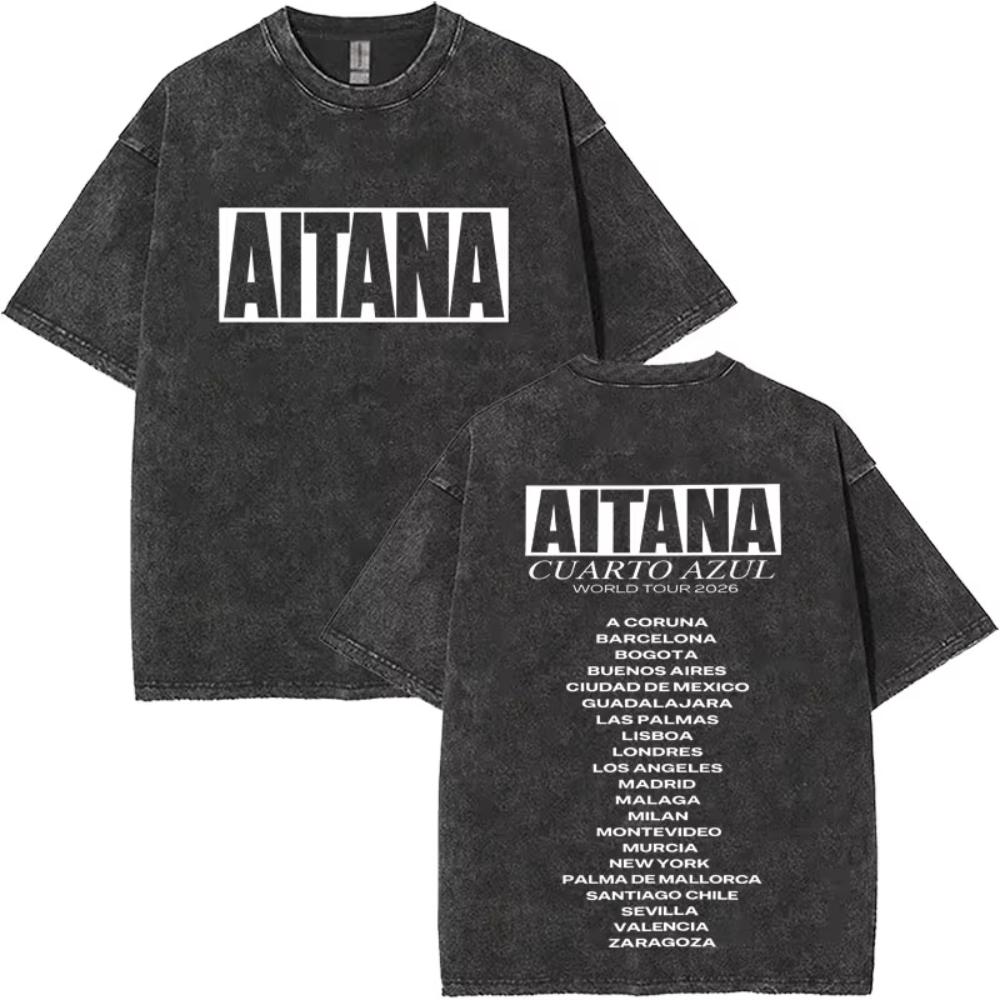 I Love Aitana CUARTO AZUL Washed Vintage Tshirt Men Women Fashion Pop Music TShirts Unisex Casual Oversized Short Sleeve Tshirt