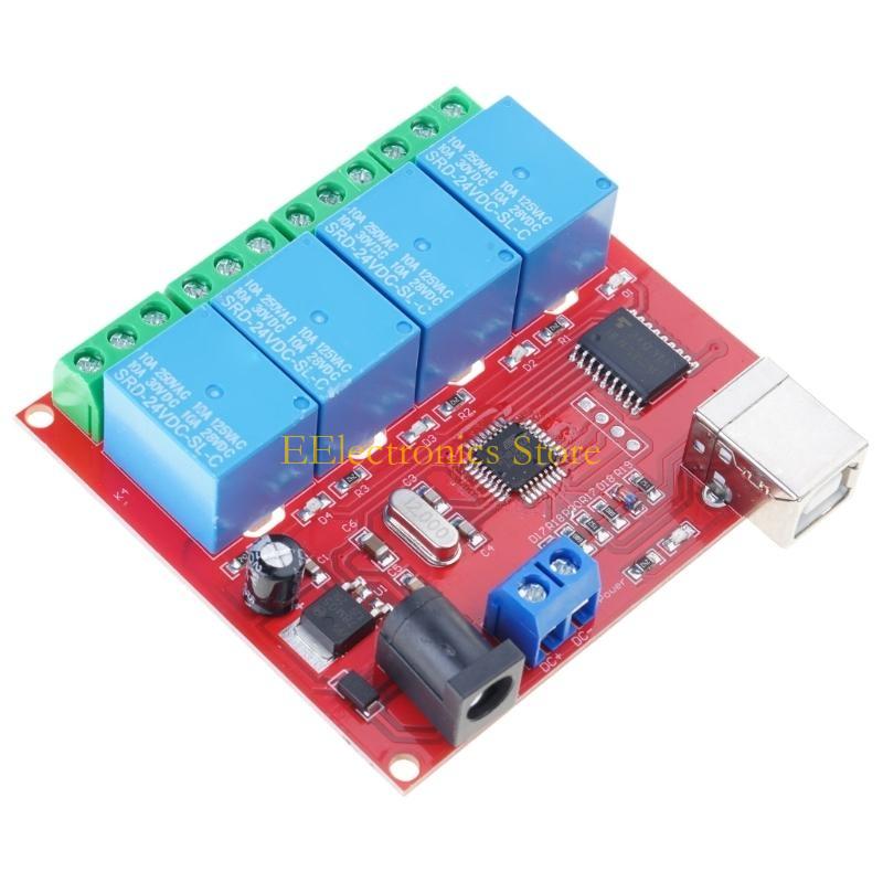 B03C USB 4 Channel 5V 12V 24V Relays Board Intelligent Switching Controller ULN2803 for PC Automation Tasks