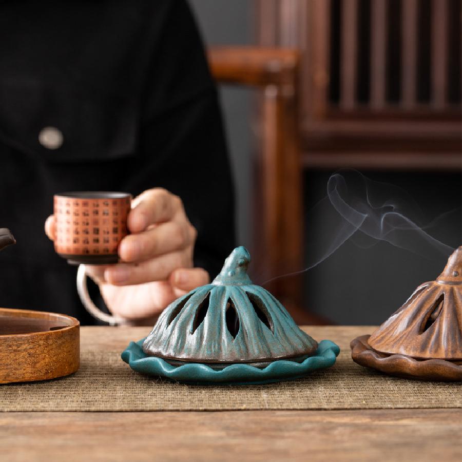 Ceramic Lotus Incense Burner Aroma Container Antique Lotus Incense Burner Tea Ceremony, Incense Path, Home Decoration