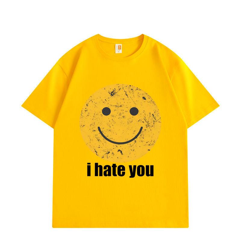 Distressed Smiley I Hate You Funny Meme Tshirt High Quality Fashion Oversized T Shirts Unisex Women Summer Casual Cotton Tshirts