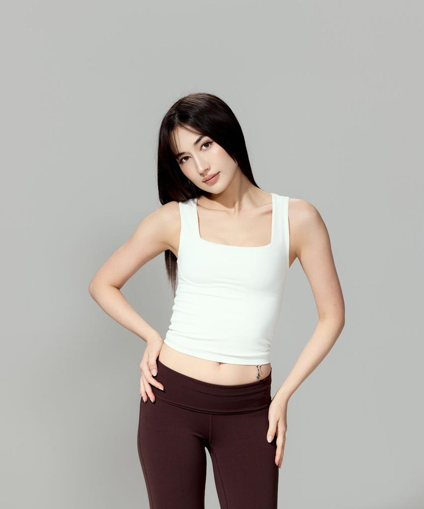 Geulleila Double Layered Fit Square Neck Top (White)