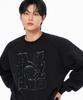 MOZMOZ Chaos Patch Terry Fleece Pigment Oversized Sweatshirt Black