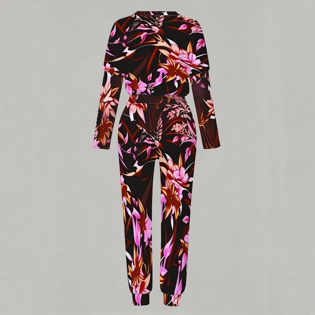 Female Round Neck Long Sleeve Tunic And High Waist Loose Trousers Two Piece Relaxed Casual Outfit
