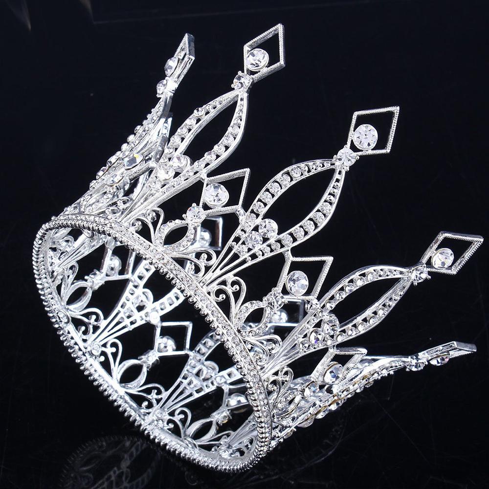 Bride's Full Round Crown Tiara Alloy Diamond Three-dimensional Queen Crown Phoenix Crown Tiara Hair Accessories