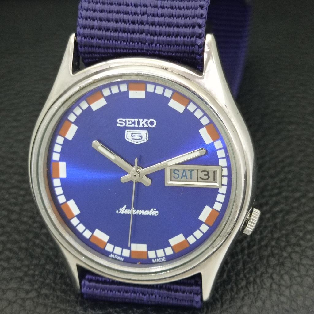SEIKO 5 AUTOMATIC 7009A JAPAN MENS VINTAGE BLUE COLOR DIAL WATCH a701420-5 R206b-a701420
