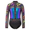 Body da Bambina Brillante con Strass, Manica Lunga, Schiena Scoperta, Patchwork, Chiusura a Bottoni a Pressione sull'Inseme, Abbigliamento Sportivo da Danza