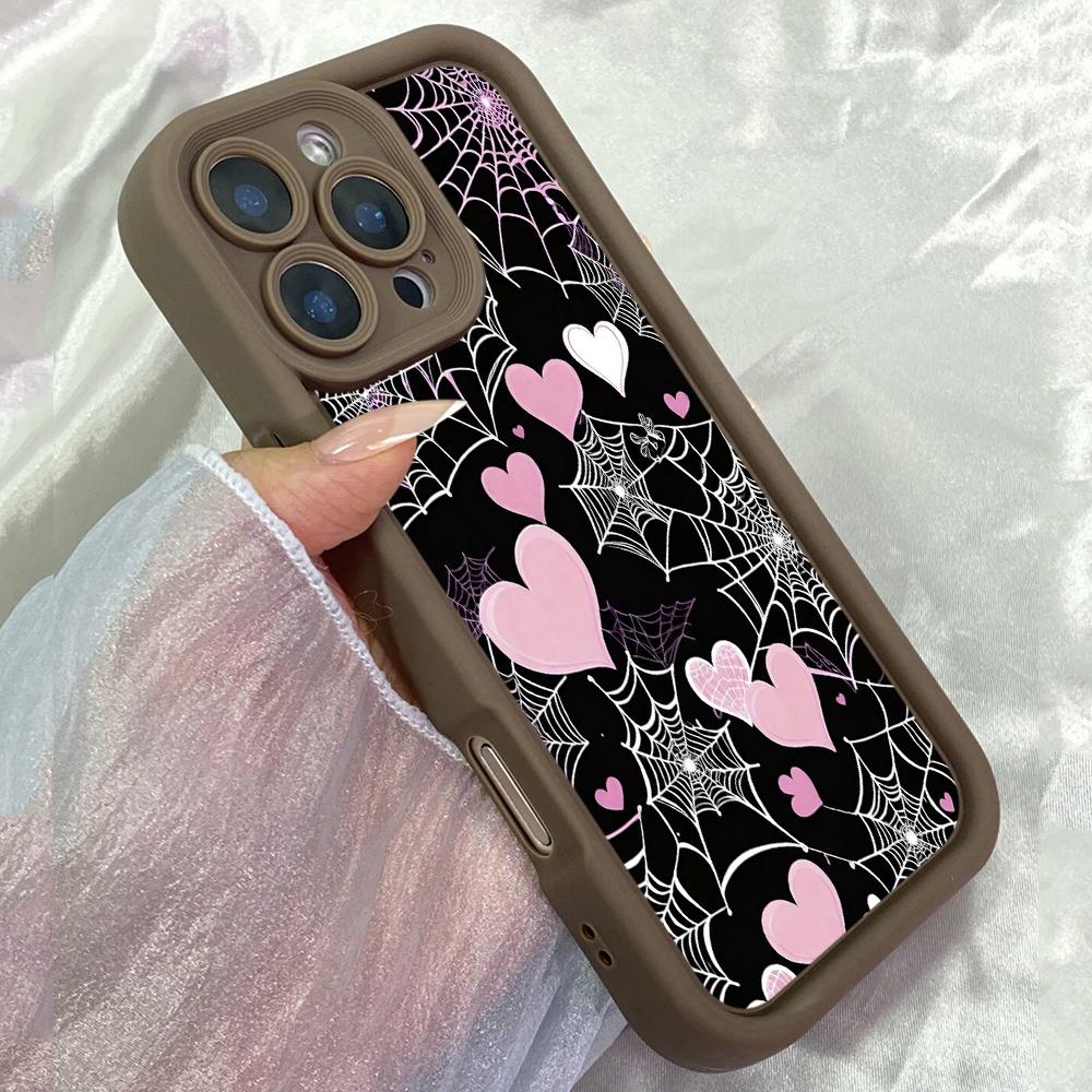 

JT505 Spider webs made with love for iPhone 17 16 15 14 Pro Max Samsung S26 S25 Ultra A17 A07 A56 A16 A06 A05 Xiaomi 15T Redmi 15c 14C Soft Case Redmi 15C 4G/5G(171.6) коричневий