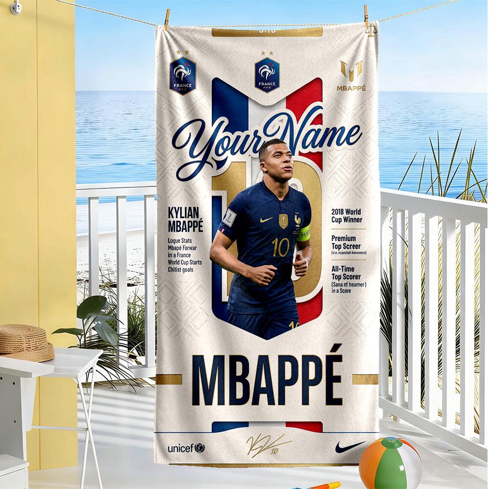 Mbappe Customizable Name Beach Towel Quickdry Soft Microfiber Portable For Swimmingbeachcamping Travel Beach Accessoriesgym