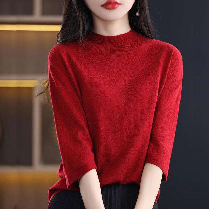 

Всесезонний жіночий светр 50% вовна 50% шовк | Легкий теплий пуловер з суміші | Розкішний кашеміровий шовковий трикотаж XXL червоний