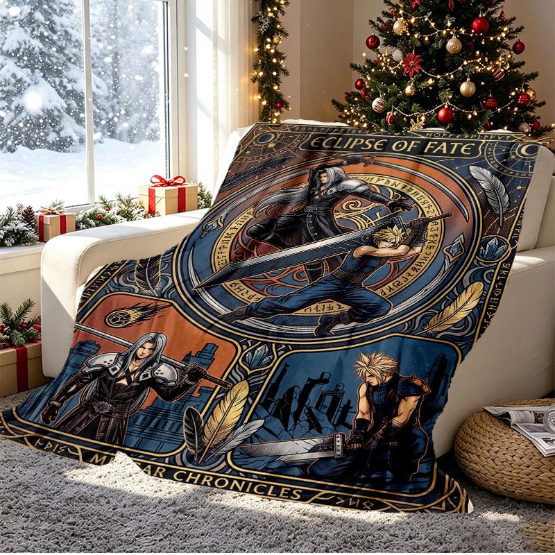 Final Fantasy Pattern Blanket for Home Decoration, Bed, Sofa, Car Travel, Camping, Suitable for All Seasons, Birthday Christmas Gift