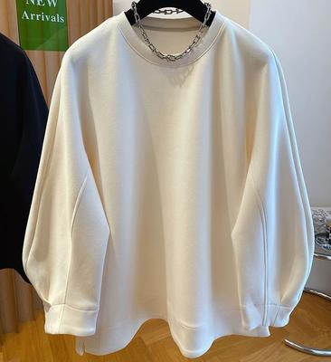 Plus Size Women Crew Neck Long Sleeve Sweatshirt Spring Autumn Loose Casual Lazy Style Hoodie Oversized Top Black White Pullover