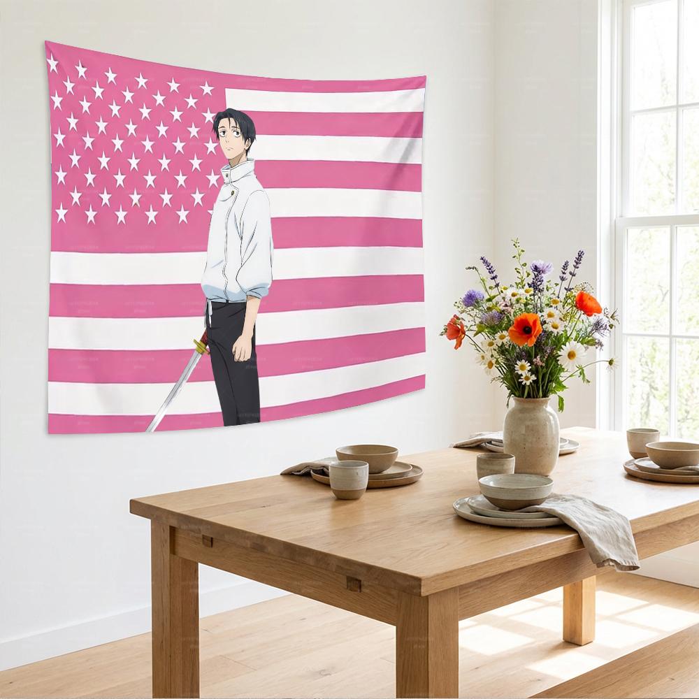 JJK Yuta Okkotsu Pink American Flag Tapestry Anime Wall Hanging for Bedroom Living Room Dorm JJK Fan Home Decor GiftJJK Yu