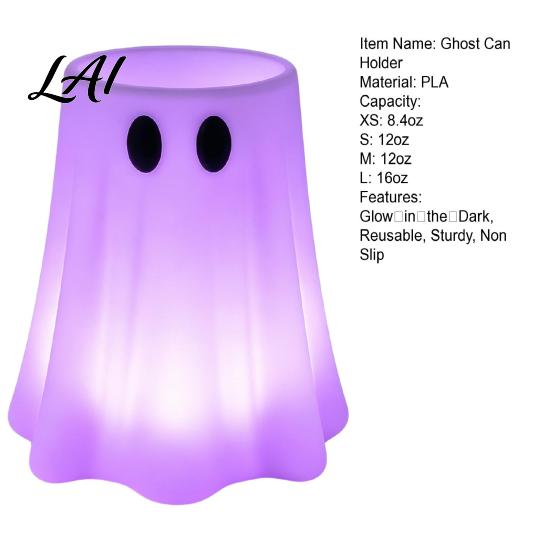 PLA Material Can Sleeve 3D Printed Halloween Ghost Holder Glow‑in‑the‑Dark Soda Beverage Party Supply for Cup Cover Cute Tabletop Decor
