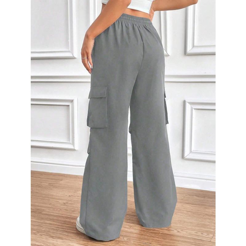 Spring Women's Pant Fashion Side Ruffle Solid Color Straight Leg Wide Leg Sweatpants