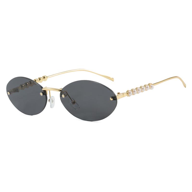 2025 Trendy Rimless Pearl Oval Sunglasses - European & American Style Fashion for Women