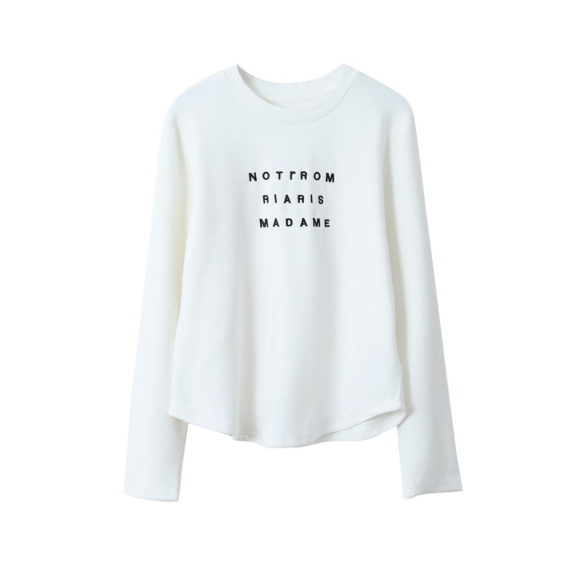 Korean Style Embroidered Thermal Round Neck Long Sleeve Women s T-shirt - 2026 Spring Collection Base Layer One Size
