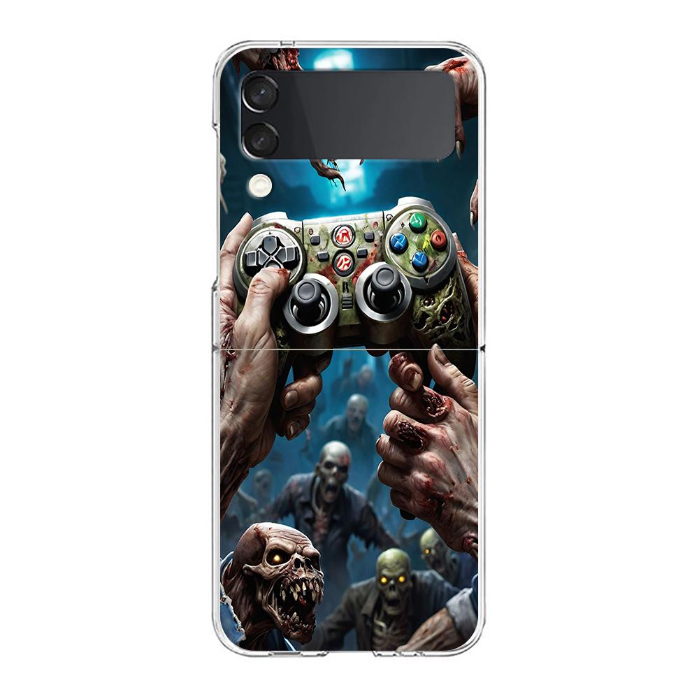 Phone Cover For Samsung Galaxy Z Flip 7 6 5 4 Case Transparent For Samsung Z Flip 3 Hard PC Foldable Bag Game Controller Graphic