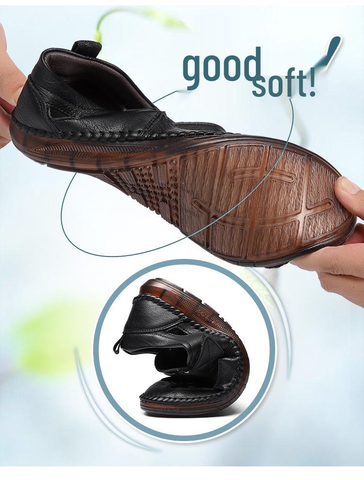 Men's Velcro Casual Closed-Toe Sandals with Hollow Design and Beef Tendon Sole