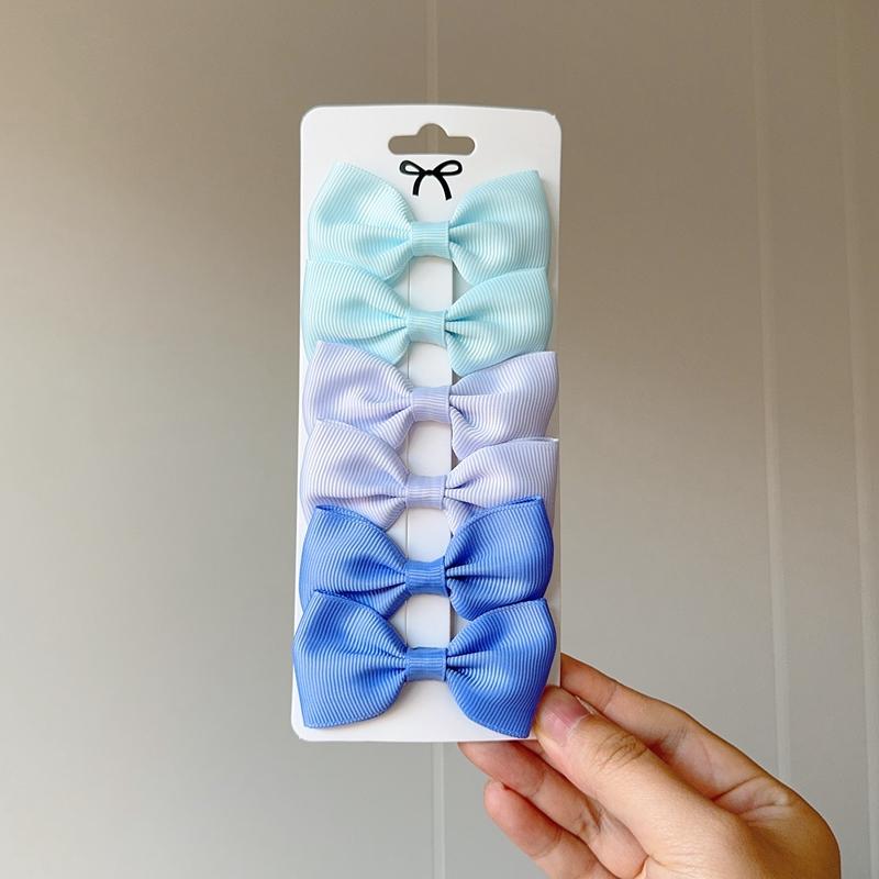 6Pcs Ribbon Bows Hairpin Girl Sweet Solid Design Hairpin Color Block Delicate Hairgripe Barrettes Kawaii Child Accessories