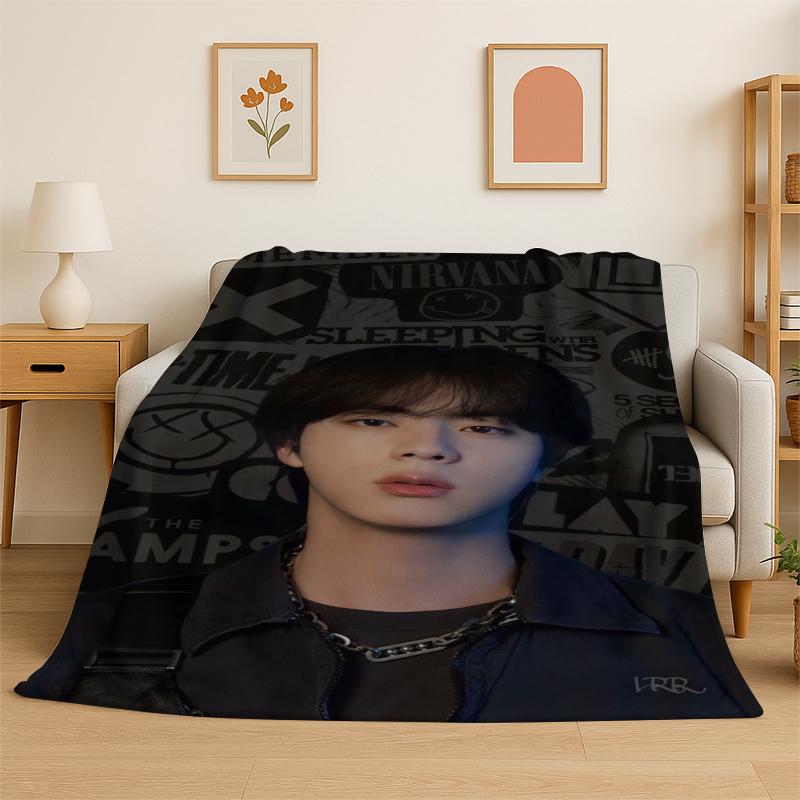 Kpop B-BTS Kim Seok Jin Singer Flannel Blanket Soft Warm Throw Blanket for Bedroom Living Room Bed Travel Camping Picnic Gift