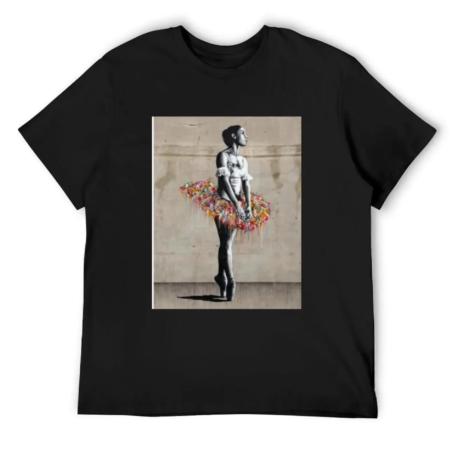 

Футболка Banksy Flowers Ballerina аниме вещи оверсайз с графическим принтом винтажные тяжелые футболки для мужчин S чёрный