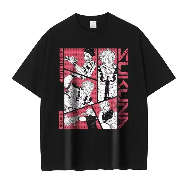 Sommer Herren Japanisches Anime T-Shirt jujutsu k-kaisen Charakter Muster bedruckt Retro reine Baumwolle T-Shirt Streetwear