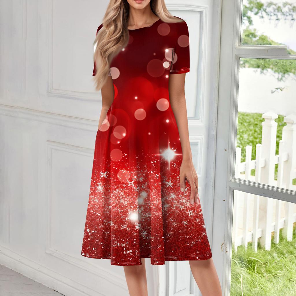 Kobiety Casualowa Sukienka Długa z Nadrukiem z Okrągłym Dekoltem