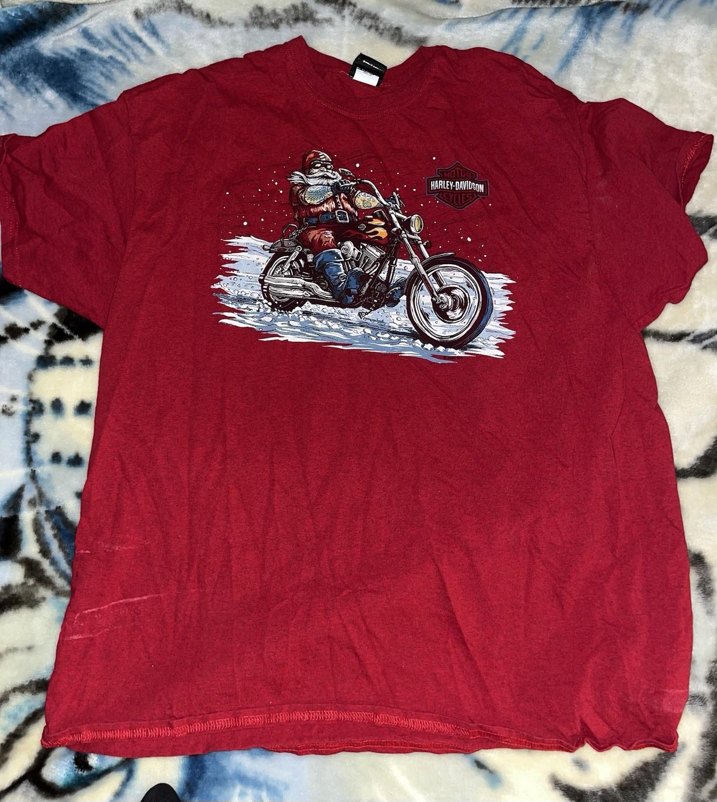 Y2K Harley Davidson Santa Clause Biker Green Mountain Road Christmas Shirt S