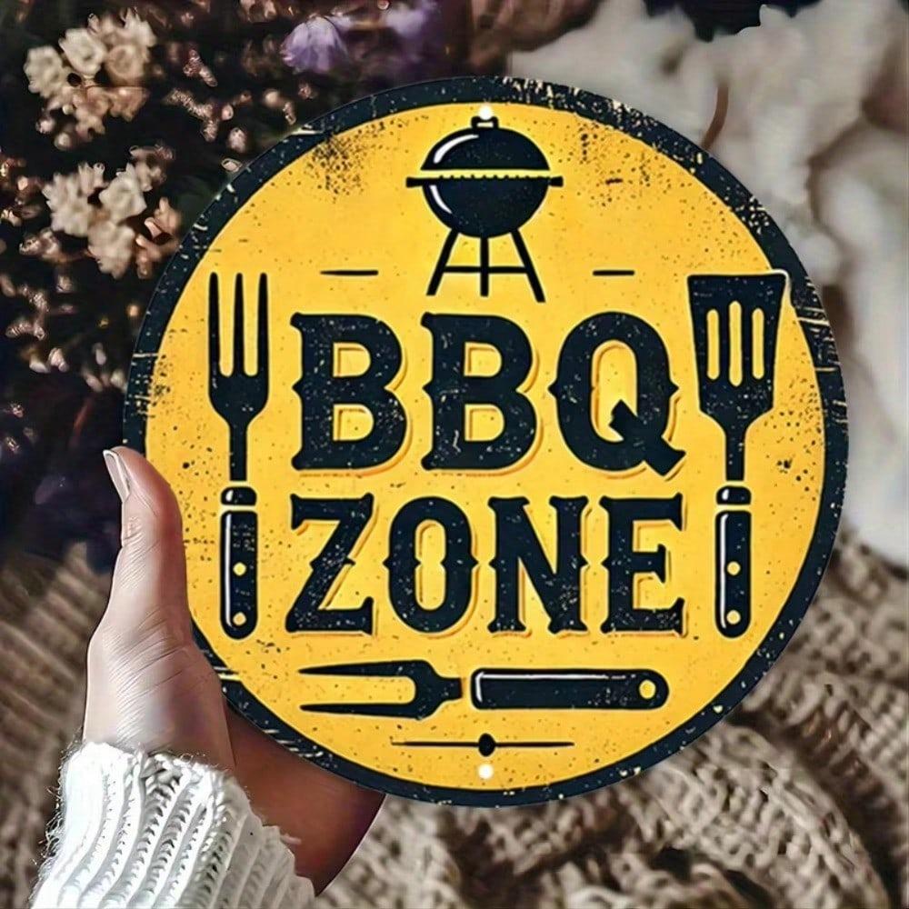 Metal Wall Art Aluminum BBQ Sign Round Shape Rustic Kitchen Decor