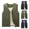 Men's And Women's Casual Solid Color Embossed Checkered Texture V-neck Zipper Fleece Warm Sleeveless Cotton Vest
