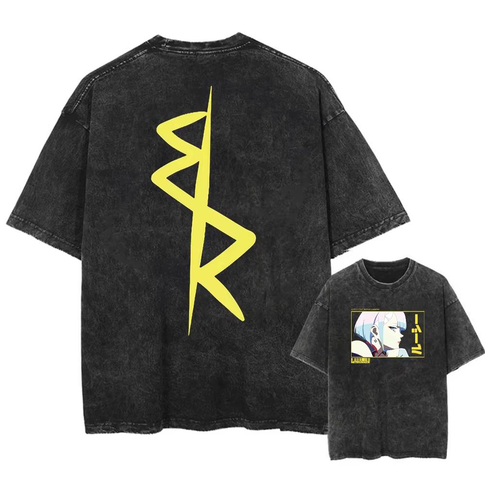 Anime Cyberpunk Acid Trička Ležérní Vintage Prané Tričko Krátký Rukáv Manga Gotické Bavlna Streetwear Topy Unisex Léto