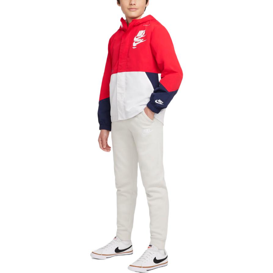 Nike Veste Ss22 Fermeture Éclair Longueur Totale Color Block Manteau à Capuche Vestes Enfants Rouge Université DZ7291-657