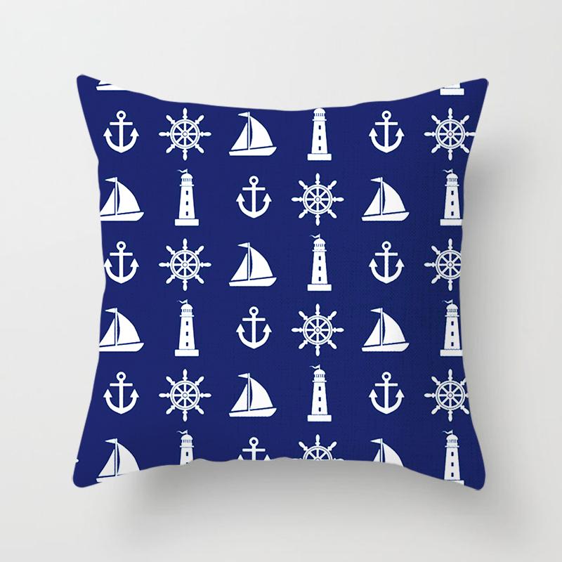 Compass Anchor Pillowcase Blue Home Decor Mediterranean Cushion Cover Car Sofa Office Decor Accessories Pillowcase