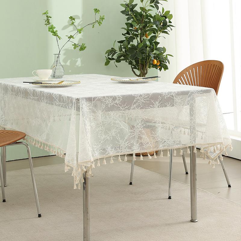 New Simple White Tablecloth Household Lace Fringed Lace Rectangular Dining Table Cloth Coffee Table Tablecloth Tablecloth
