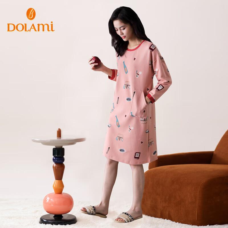 DOLAMI Nightgown, Spring And Autumn Pure Cotton Long-Sleeve Casual Sleepwear, Loose-Fitting ' Loungewear Suitable for Outdoor Wear, Size